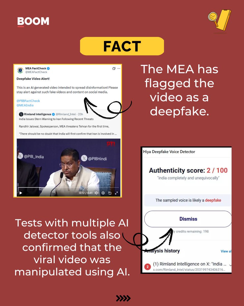 A BOOM example showing how a public statement was turned into an AI voice deepfake
