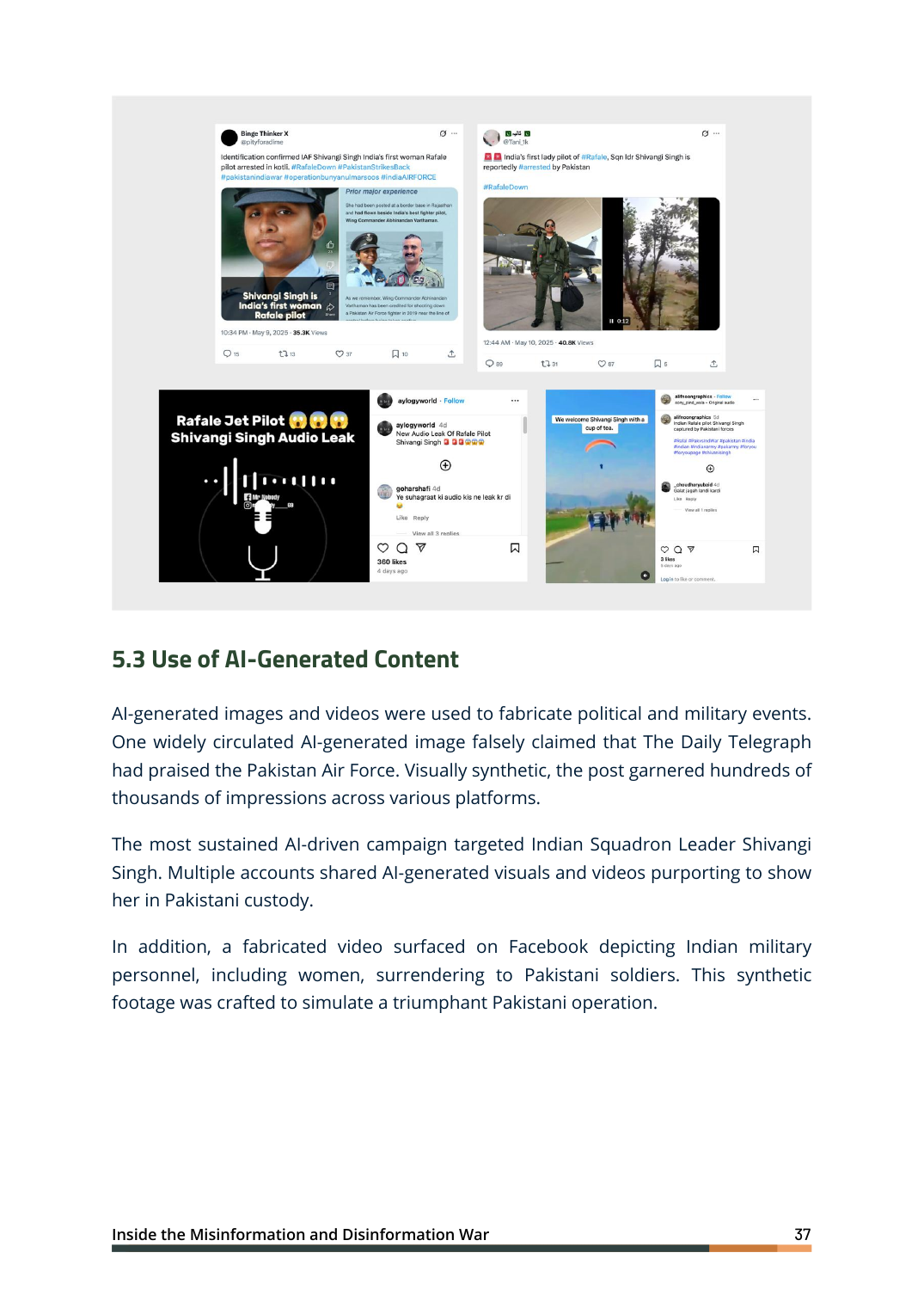 AI-generated images, audio and videos were used in false claims about Squadron Leader Shivangi Singh