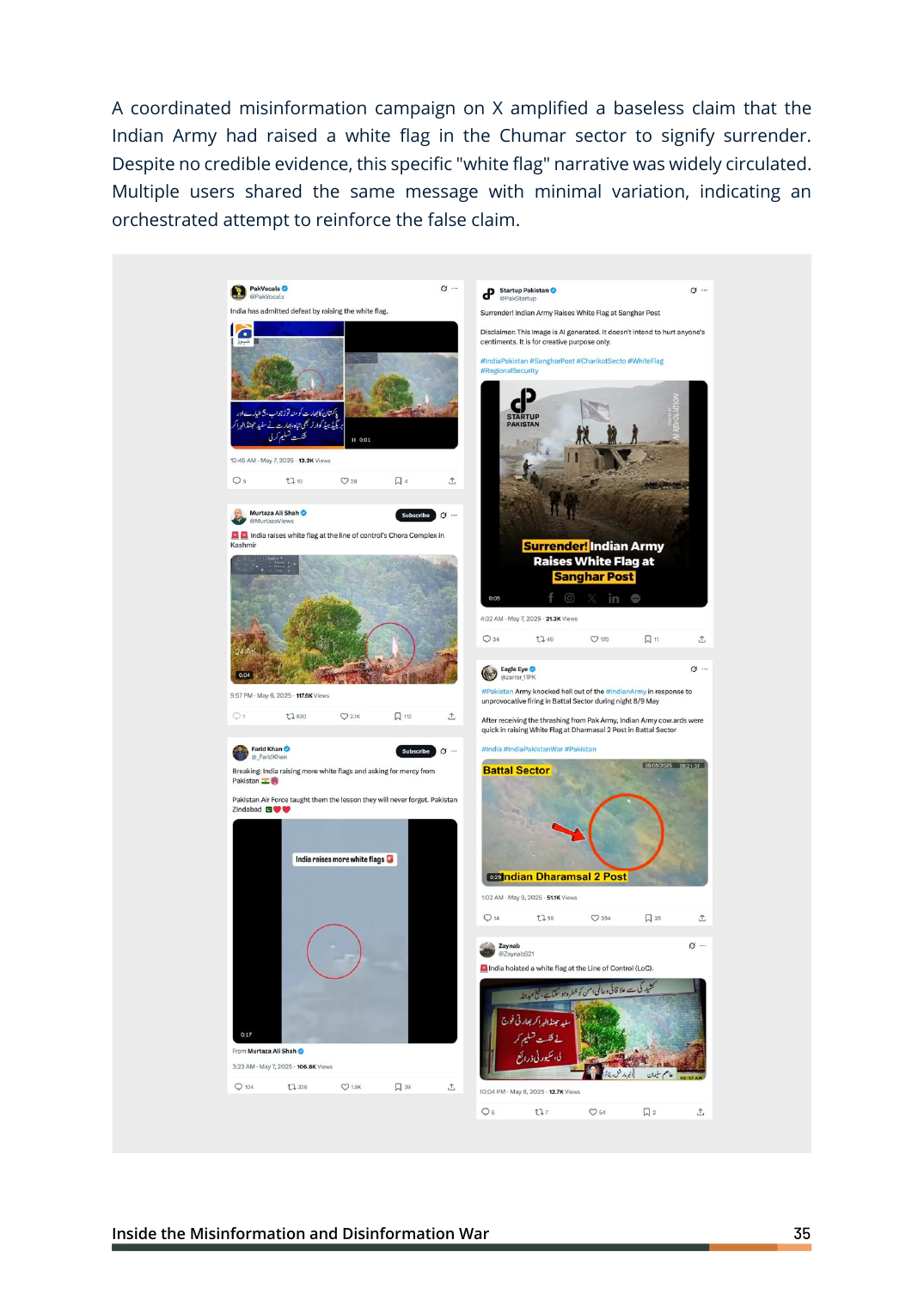 Several accounts repeated a false Indian surrender narrative using unrelated or synthetic visuals