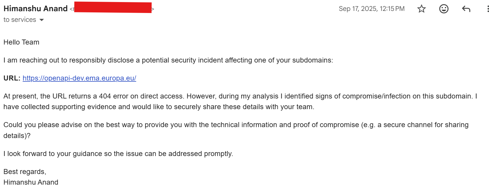 First email to CERT-EU