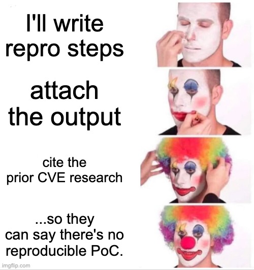 clown makeup: still no reproducible PoC