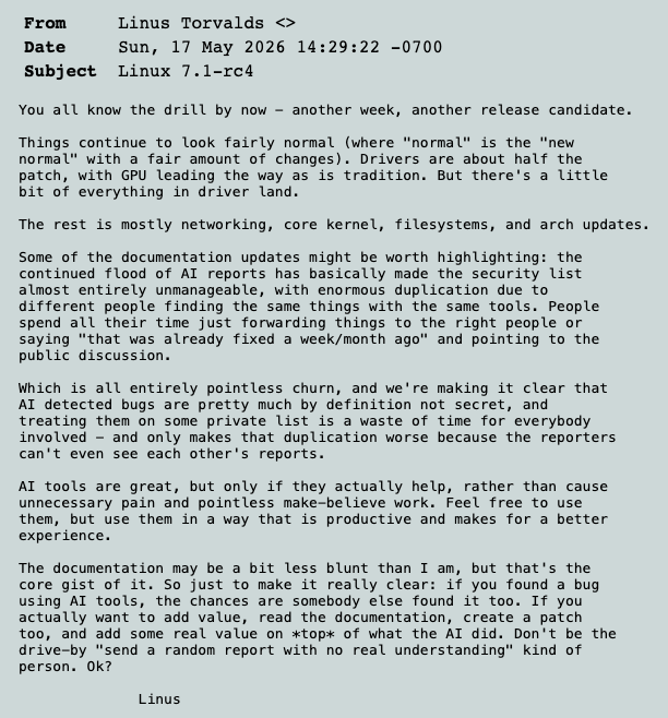 Linus Torvalds LKML AI Bug Reports Screenshot